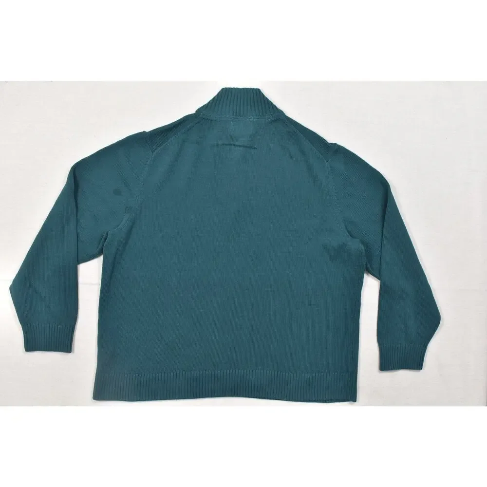 St. John's Bay 3XL Mens Quarter Zip Pullover Sweater Teal Green 100% Cotton Big